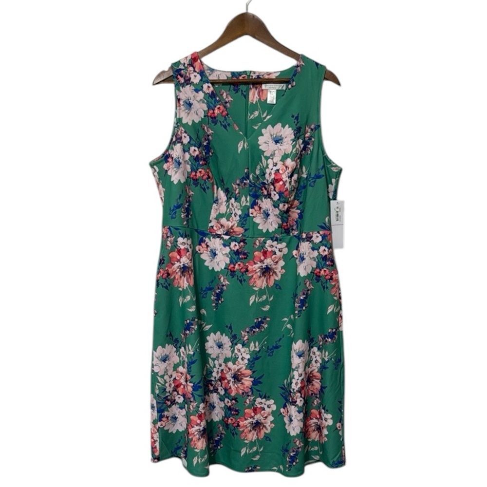 NWT London Times Women's V-Neck Flare Dress Guest of Garden Party Floral Fun - Picture 2 of 15
